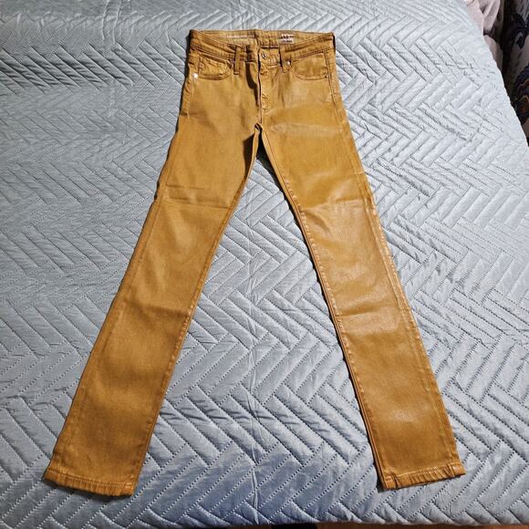 AG Adriano Goldschmied Farrah High Rise Skinny Ankle Pants 27 X 28 Mustard Gold - Picture 1 of 11